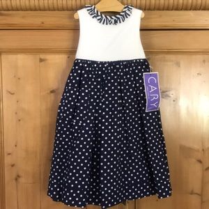 CARY navy dot girls button back dress-NWT-5-USA